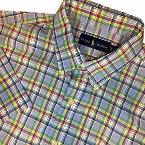 Polo Ralph Lauren‎ XL Dress Pastel Multi Madras Plaid Cotton Short Sleeve Preppy